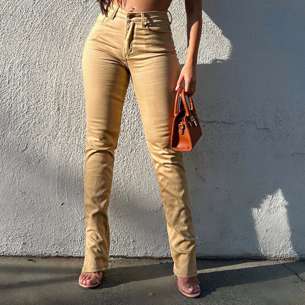 Fashion Nova - Killing' Em Nicely Side Slit Jeans - Khaki - Picture 1 of 6